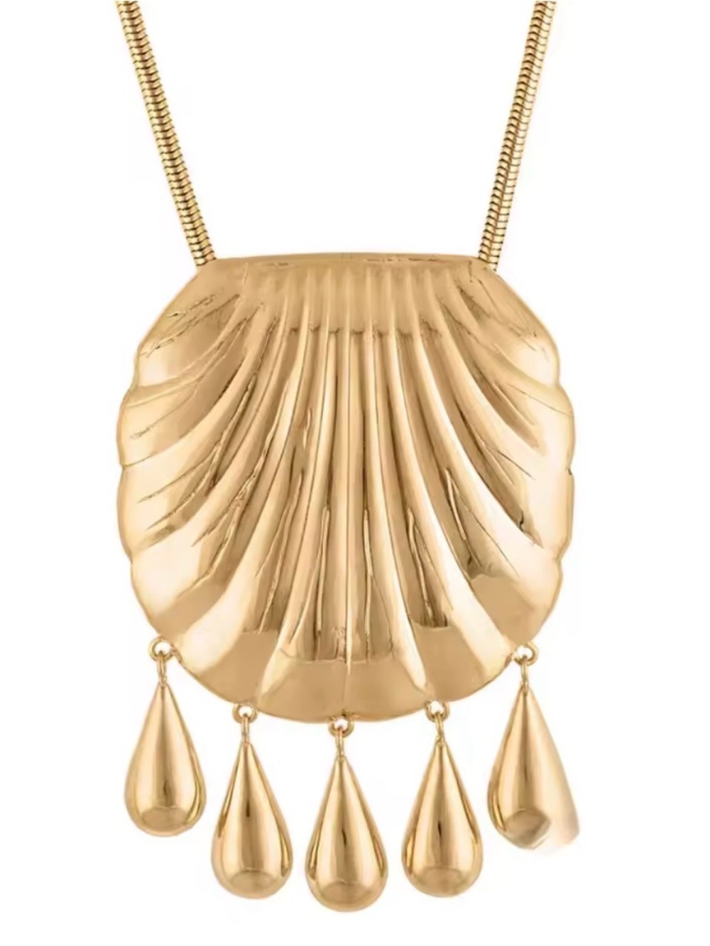 Gold Shell Pendant Necklace with Teardrop Accents - Women Jewelry